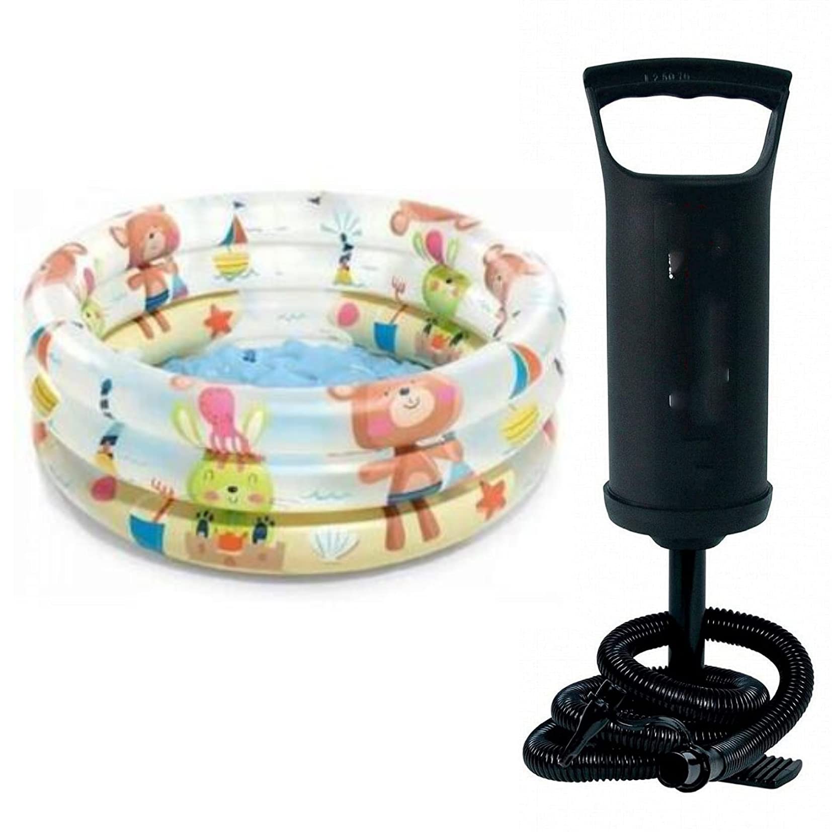 VEZIMON Cartoon Baby Bath tub with Air Pump for baby age for 0 to 2 Years I Cartoon Printed inflatable Baby bath tub Bath tub for Kids Home and Travel - 2 Ft/24 Inch - Multi Colour