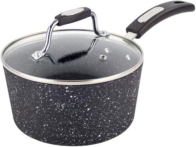Scoville Neverstick 18cm Saucepan - Non-Stick, Anti-Scratch, Soft Touch Handle, Medium Cooking Pot with Vented Glass Lid, Black