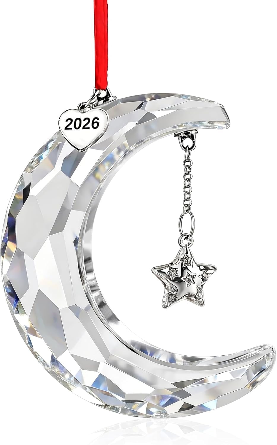 H&D HYALINE & DORA 2026 Christmas Moon Ornament Crystal Christmas Moon Hanging Ornament Clear Crystal Suncatcher Ornament for Xmas Winter Party Home Decor