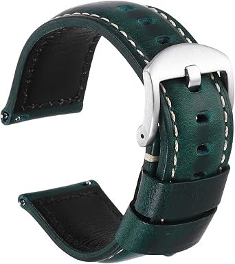 sourcing map Watch Band 24mm Width Vintage Oil Wax Leather Quick Release Watch Strap Wristband Replacement Bands with Buckle Pin for Men Women Gifts, Silver-Blue