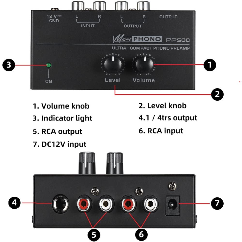 Preamplificatore PP500 Interfaccia Phonograph Phono Home Audio Stereo Metallo Regolatore Volume Giradischi