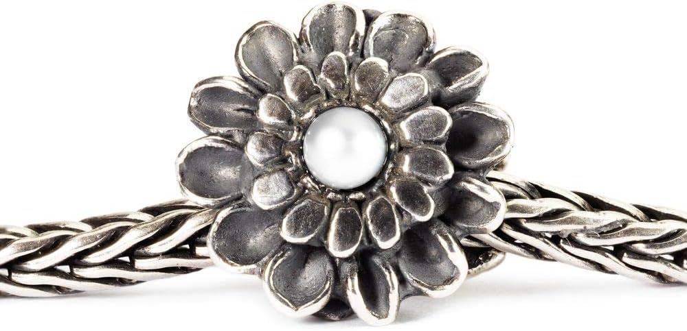 TROLLBEADS Chrysanthemum of November Bead – Emblem of Love & Cheerfulness | Authentic Brand Charm | Sterling Silver with Cultured Freshwater Pearl | Design by Søren Nielsen