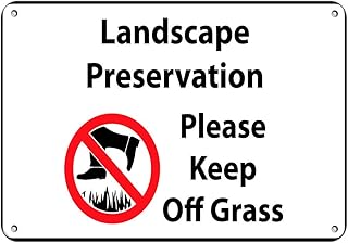 Aluminum Horizontal Metal Sign Multiple Sizes Landscape Preservation Please Keep Off Grass White with Border Weatherproof Street Signage 10x7Inches