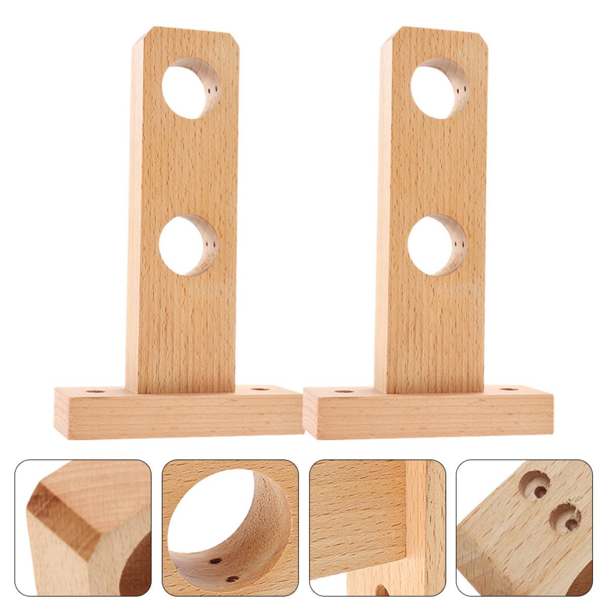 STOBAZA Supporti per Bastoncini Tende in Legno 2 Pezzi, Staffe Robuste Buona Stabilità per Montaggio a Muro, Stile Semplice per Finestre Interne ed Esterne