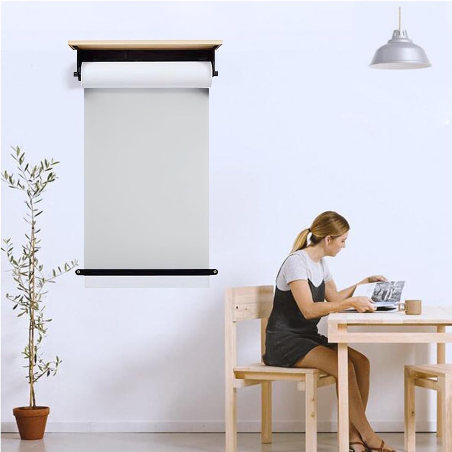 Dozownik papieru rzeźnickiego montowany na ścianie, Uchwyt ścienny na rolkę papieru pakowego z obcinarką i półką o szerokości 30-120 cm(Style 2,37cm/14.6in Wide)