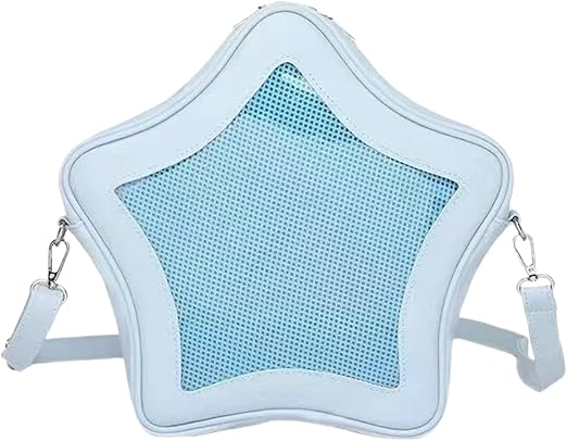 Star Shape Ita Bag Pins Display Crossbody Bag PU Leather Backpack Y2k Aesthetic Cute Handbag (Blue)