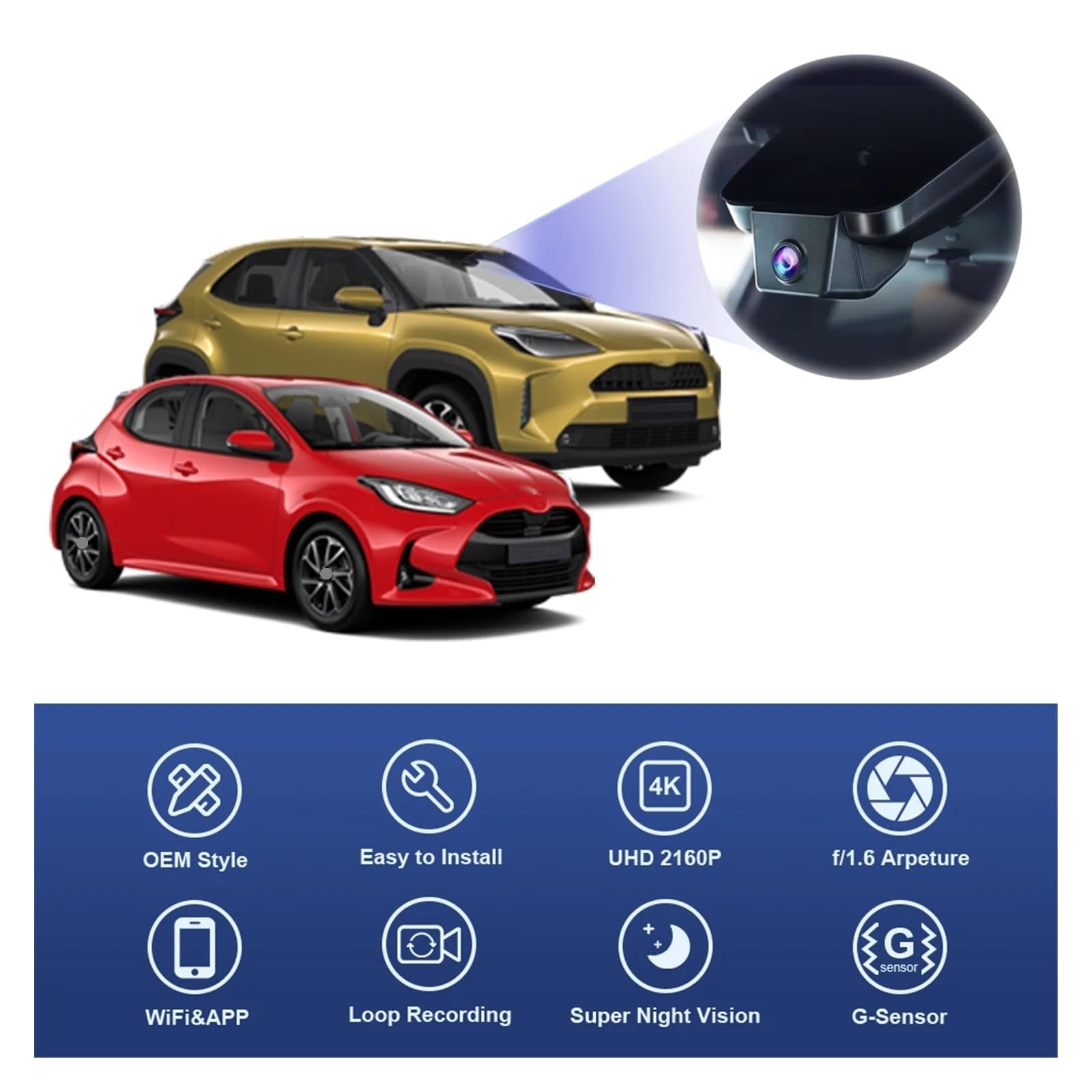 Fitcamx Used 4K Dash Cam Suitable for Toyota RAV4 2022-2025 (Model B/with Vent Hole on Cover), OEM Look, UHD 2160P Video, Built-in WiFi & APP, Loop Recording, G-Sensor, Plug & Play