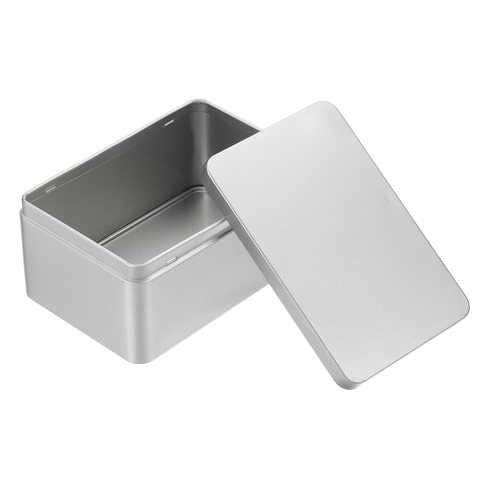 PATIKIL Rectangular Tin Box 5.9"x3.9"x2.7", Metal Storage Tin Box Portable Storage Container with Lid for Tea Candy Treats Gifts Favors Candle Jewelry and Crafts, Silver