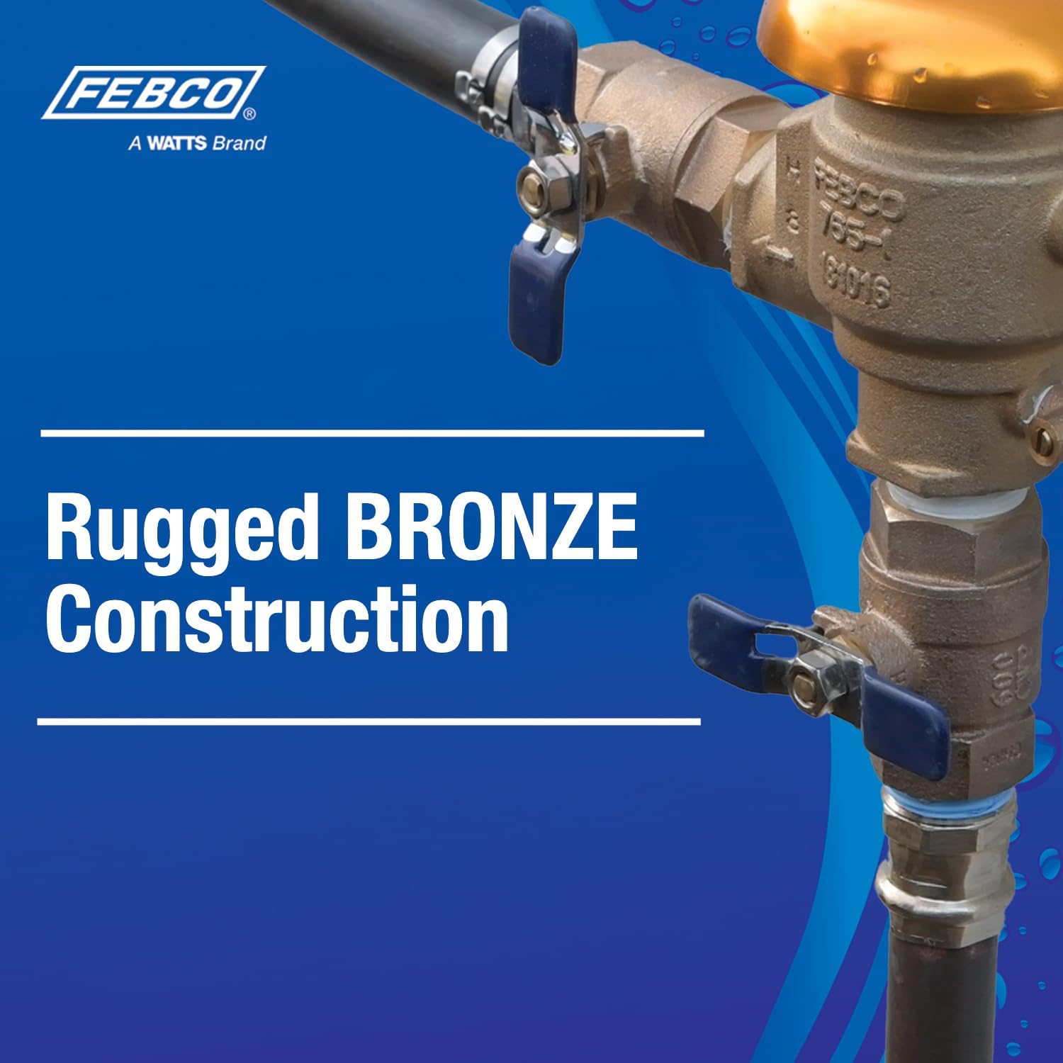 Febco 765 Series 2" Bronze Pressure Vacuum Breaker Backflow Preventer, Quarter Turn Shutoff, NPT Connections, Spring-Loaded Check Valves, Max Pressure 150 psi, Industrial Plant, Irrigation System