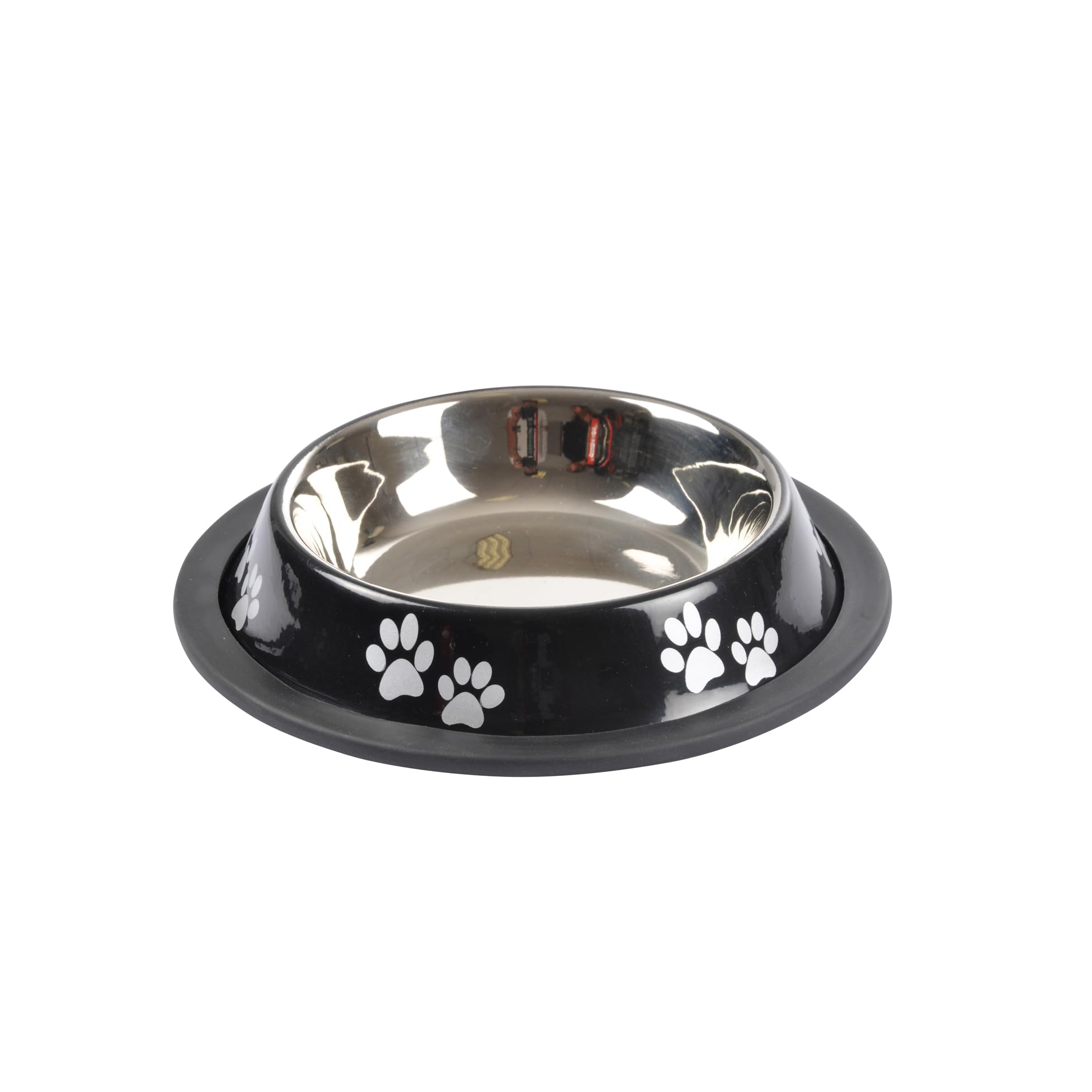 Stainless Steel Bowl with Non-Slip Paws Design Diameter 15.5/11 cm Glossy Black