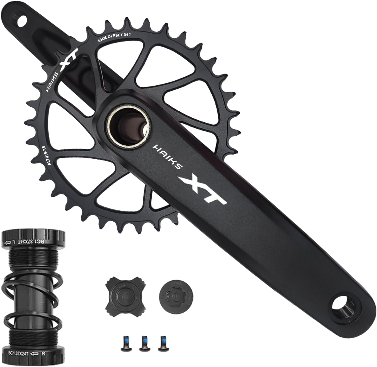 1x Mountain Bike Crankset 170mm with 34-40T Chainring & Bottom Bracket - 6061 Alloy Hollow Integrated MTB Crank Set, Narrow-Wide Teeth, Compatible 8-12S (BSA24/BB92/PF30/BB30/T47)