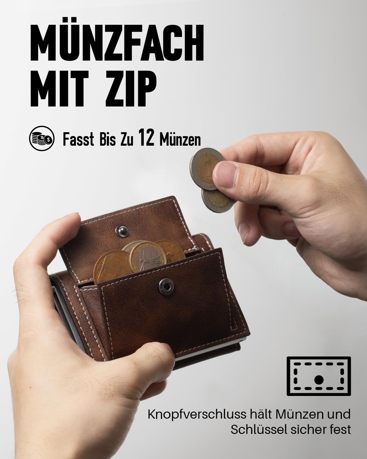 Geldbörse Herren mit Münzfach & RFID-Schutz, Smart Wallet mit Sichtfenster, Portmonee Geldbeutel Herren, Portemonnaie Herren mit 6 Kartenfächern für bis zu 11 Karten (Braun)