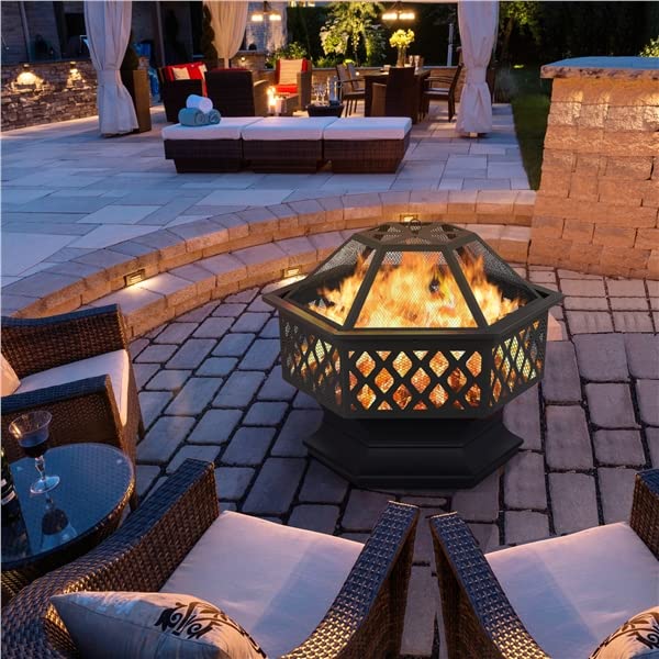 Yaheetech Brasero Exterieur Hexagonal 61 cm L x 62 cm H Foyer Poêle Chauffage à Charbon de Bois pour Jardin Terrasse
