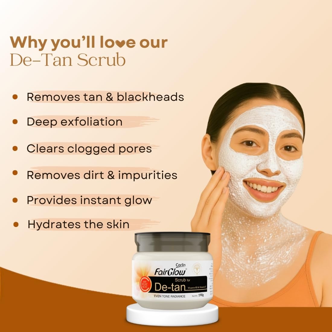 Corlin FairGlow Detan Detoxifying Scrub for Instant Tan Removal & Even Glow – 190g 1