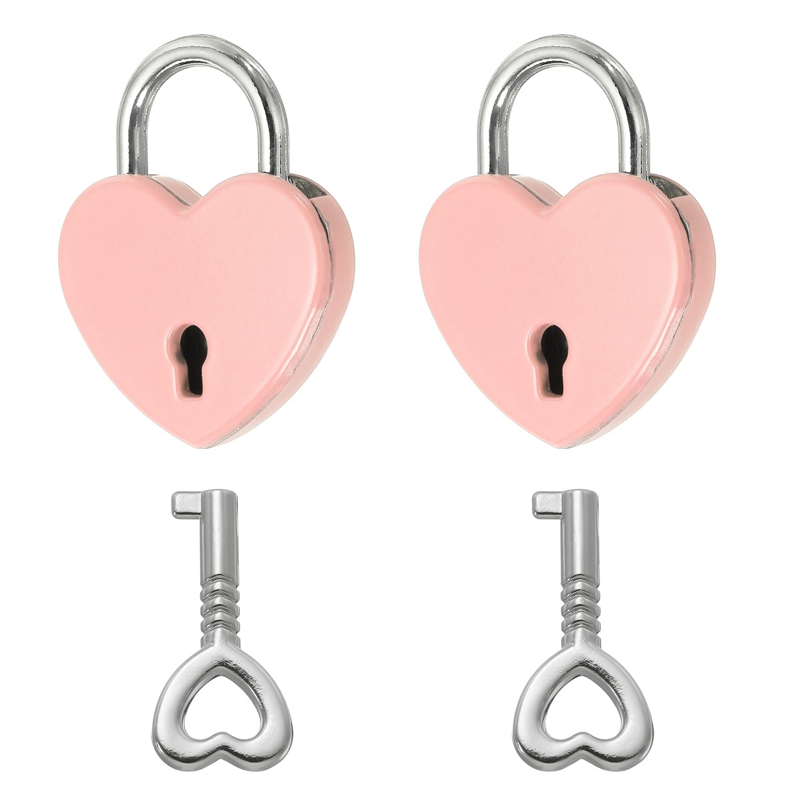 PATIKIL Mini Heart Lock with Key, (25 x 30 mm, Pink) (2 Pcs), Heart Shaped Padlock Metal Love Locks, Suit for - Lover Bridge/Anniversary/Diary Book/Handbag/Jewelry Box