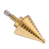 Vista 1 de Brocas HSS de ranura recta, 1/4" - 1-3/8" Unibit 10 pasos Material M2 vástago hexagonal recubierto de titanio para perforar agujeros en acero