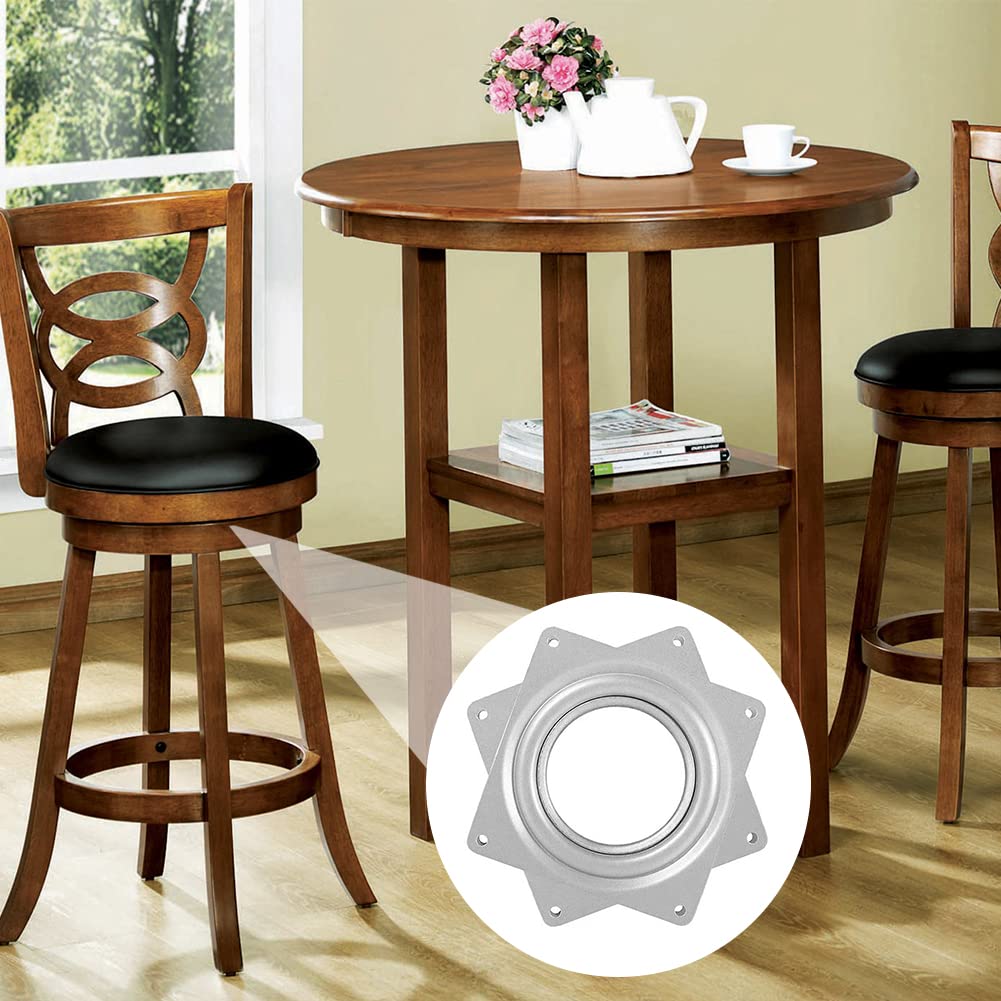 Piatto Girevole Metallo, Piastra Girevole Quadrata, Piatto Rotante Cuscinetti, Lazy Susan con Cuscinetti Sfera, Rotazione a 360° Piastra di Montaggio, Giradischi per Mobili, Banco Mostra, TV Desk, 4"