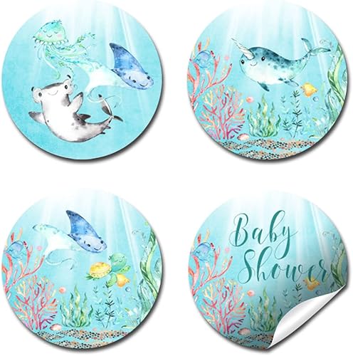 Miniatura 5 de Amanda Creation - Etiquetas adhesivas subacuáticas para baby shower, 300 calcomanías circulares de fiesta tamaño 0.75 pulgadas para besos de gotas