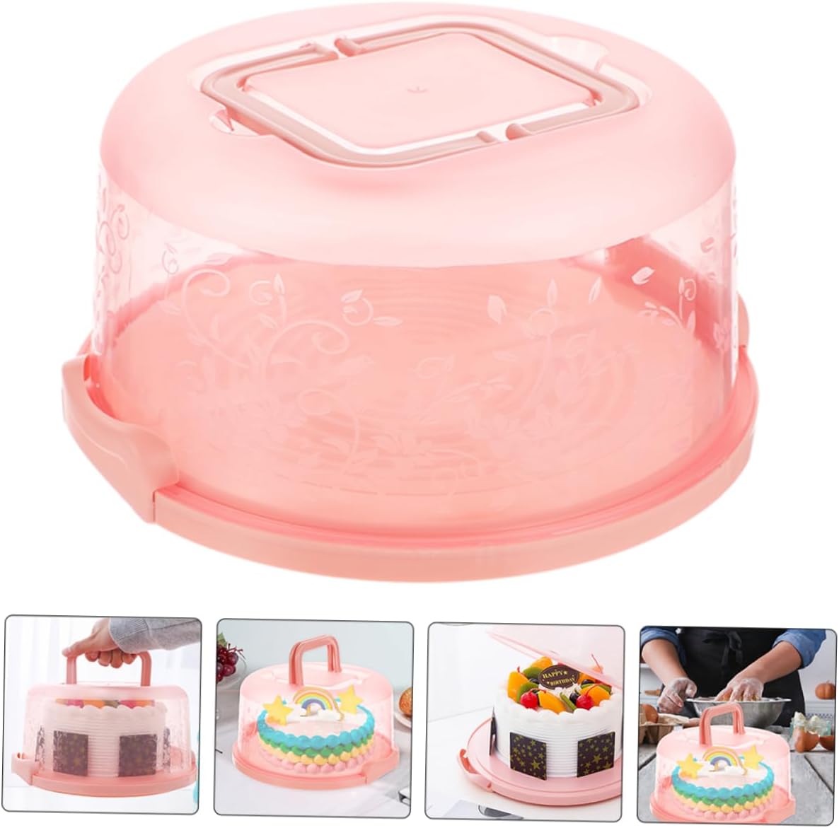 HEALLILY Portable Cake Box Container with Handle 2pcs Pp Material Round Cake Carriers for Travel Storage