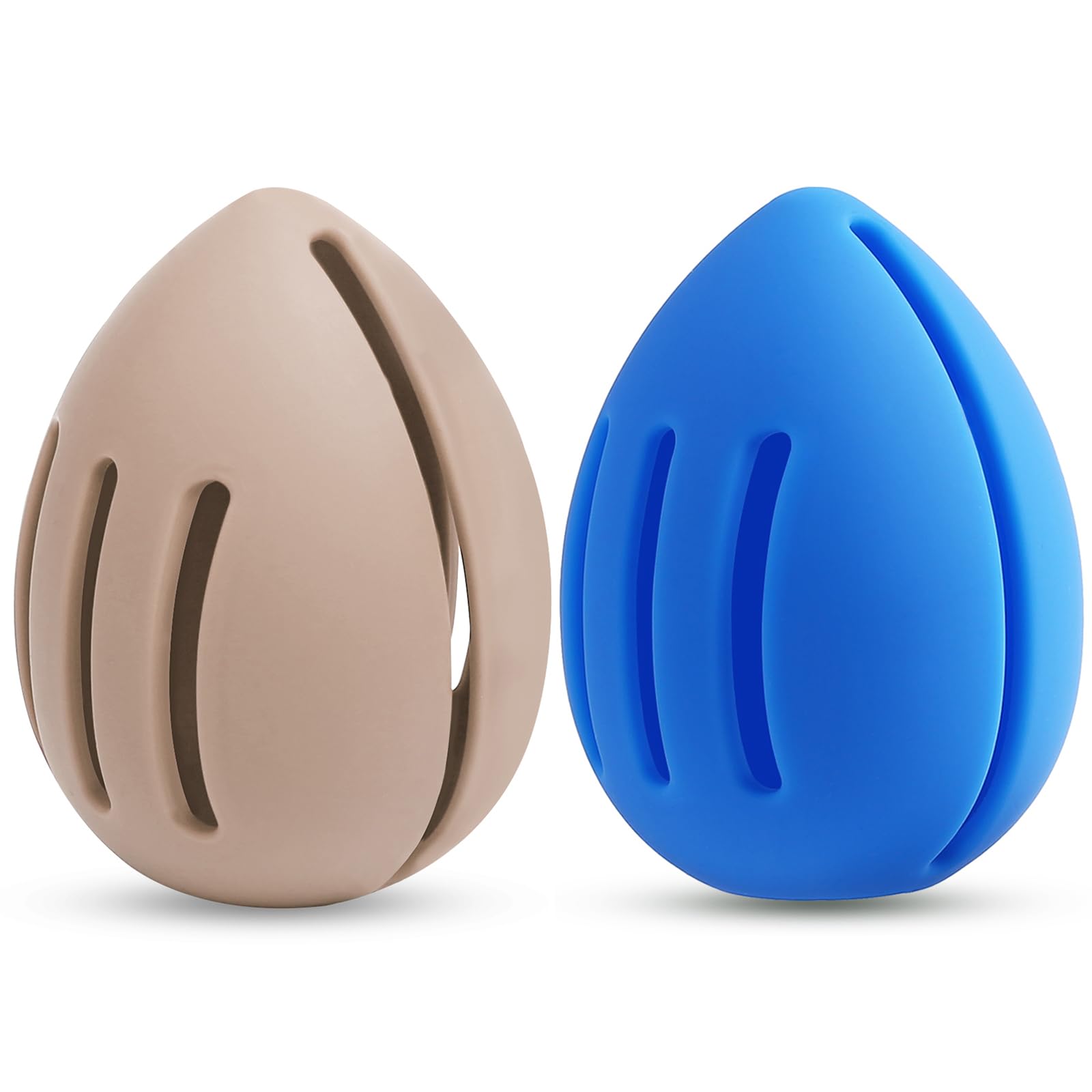 Beauty Blender Holder | Powder Puff Storage | Breathable Make-up Sponge Case for Business or Travel (Khaki*1+Blue*1)