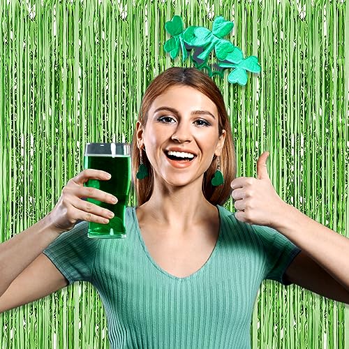 Image of 6 Pack Light Green Foil Fringe Curtain Backdrop, 3.28Ft x 8.2Ft Metallic Tinsel Foil Fringe Streamer Curtains for Photo Booth, Christmas Day, Thanksgiving, Wedding, New Year Party Decorations