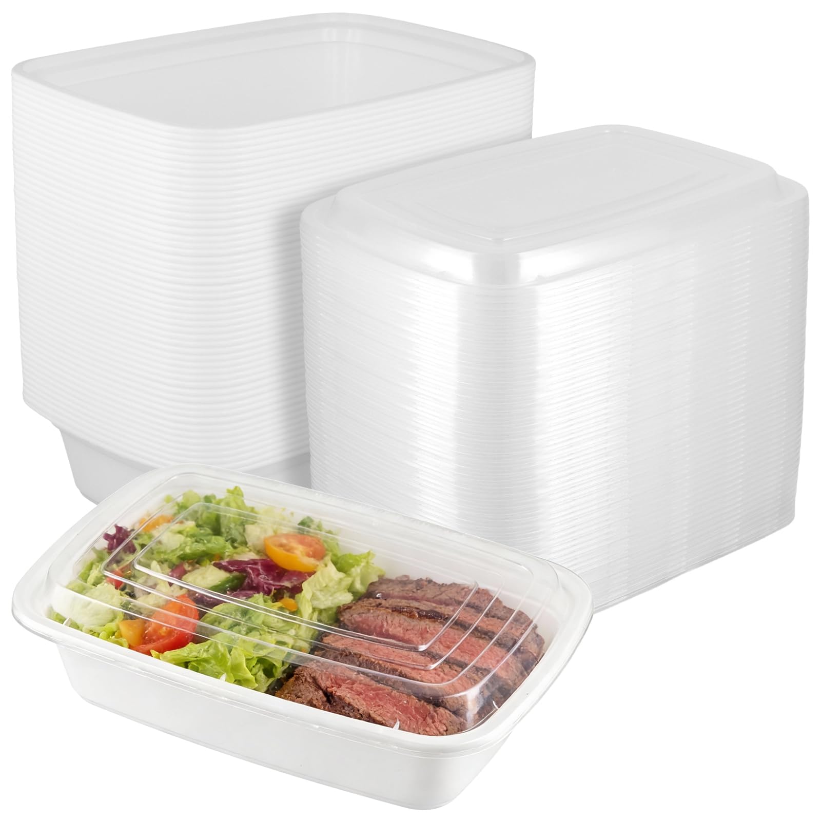 SINJEUN Confezione da 50 contenitori in plastica per la preparazione dei pasti con coperchio, 1000 ml, senza BPA, riutilizzabili, contenitori per la preparazione degli alimenti, contenitori impilabili