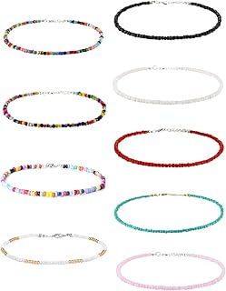 طقم سلاسل بطوق ضيق حريمي وبناتي من ورميلي، بخرز، طقم أطواق ضيقة بحبوب خرز بوهو، عقد خرز فيروز للشاطئ، مجوهرات سلسلة، 4-12 قطعة