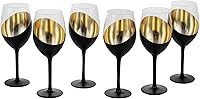 Vista 1 de MyGift Copas de vino modernas inclinadas de 14 onzas con tallo negro mate y dorado, diseño elegante en ángulo con copas de cristal de acento