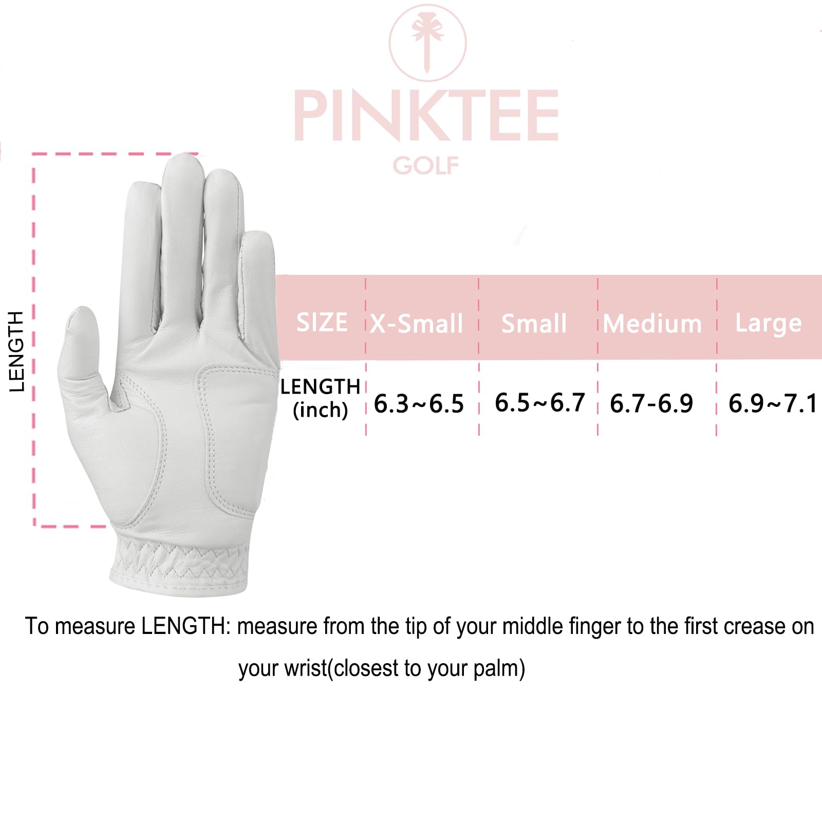 PINKTEE Damen-Golfhandschuh aus weichem Flex-Leder, mit abnehmbarem Golfballmarker, linke Hand, Größe S, M, L, XL