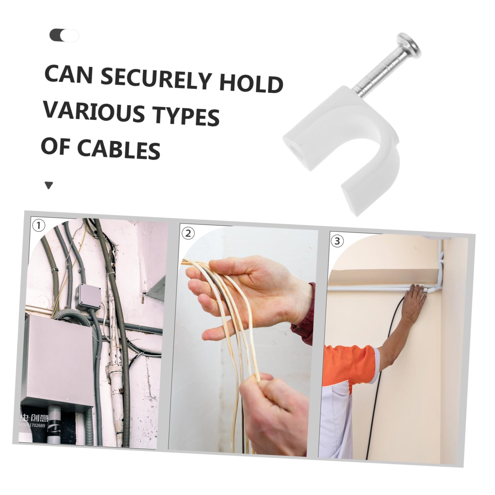 HOMSFOU 1500pièces Clips De Câbles Muraux Clips Éthernet Supports De Fil Installation Facile Avec Clous Organisation De Câbles Pour Bureau Et Maison