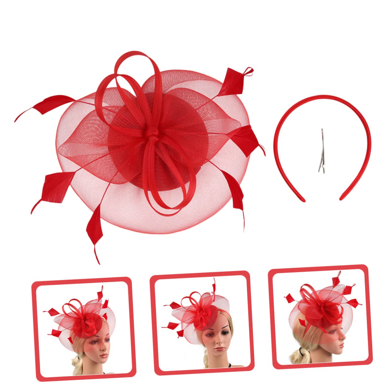 FRCOLOR 4pezzi Fascinator Hat Rete con Fiore di Piume per Cerimonie e Matrimoni Cappello da Tea Party Elegante e Romantico per Donne Accessorio per Eventi e Cosplay