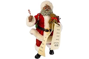 Black Mr. Claus with 10.5&quot; Fabriche&amp;#39; List and Candy Cane