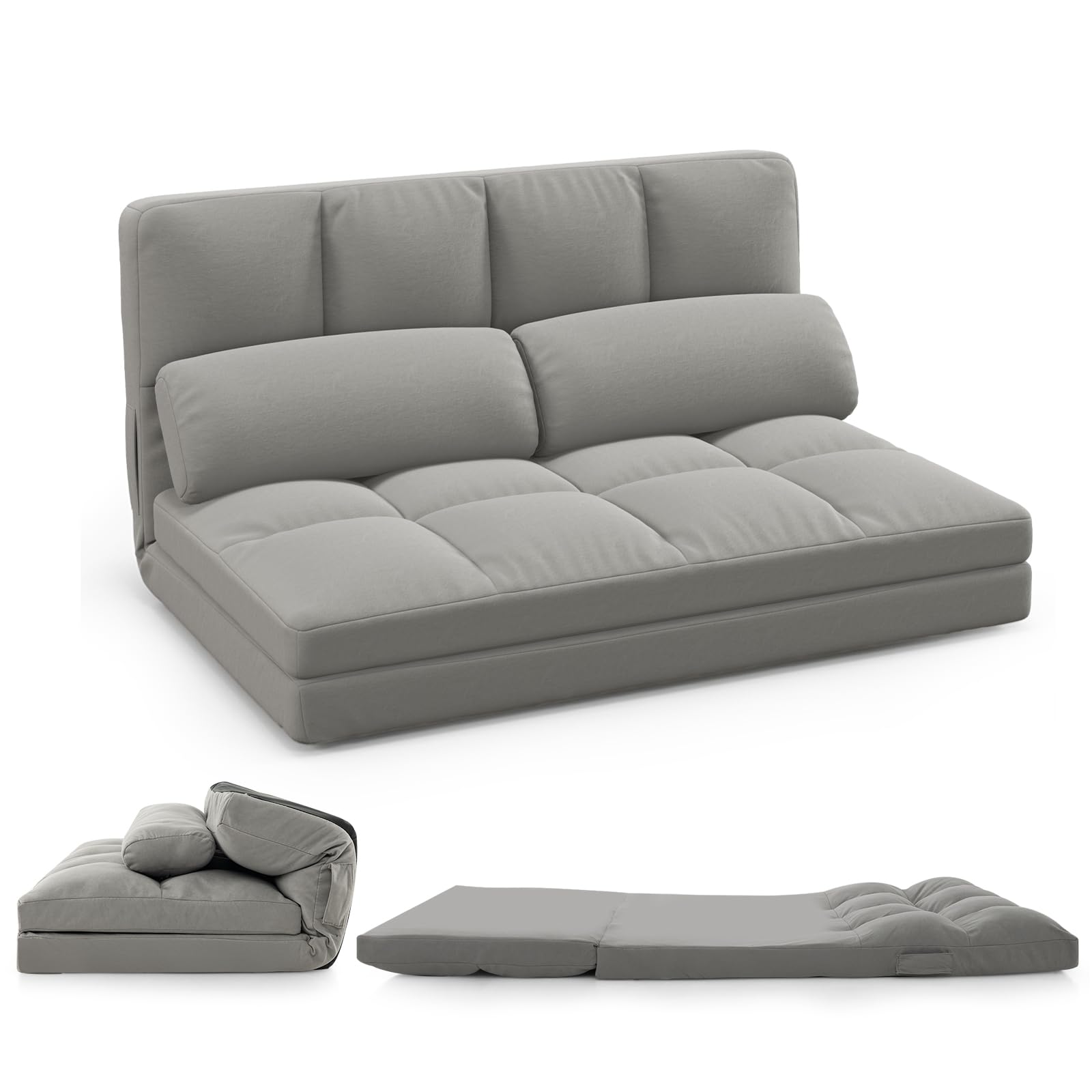 GOPLUS Bodensofa mit Schlaffunktion, 3 in 1 Sofabett mit Verstellbarer Rückenlehne, Kissen & Schaumstoff, Klappsofa Schlafsessel Schlafsofa für Wohnzimmer, Schlafzimmer & Gästezimmer Küche, Haushalt & Wohnen