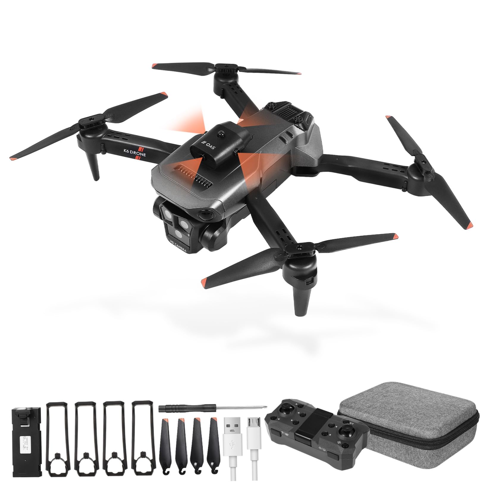 Drone Pieghevole Max con Tripla Fotocamera HD per Adulti | Lente Elettrica Regolabile 150°, Avvio One-click e Controllo a Lunga Distanza, Abs Nero, Doppia Batteria 1800mah 3.7v