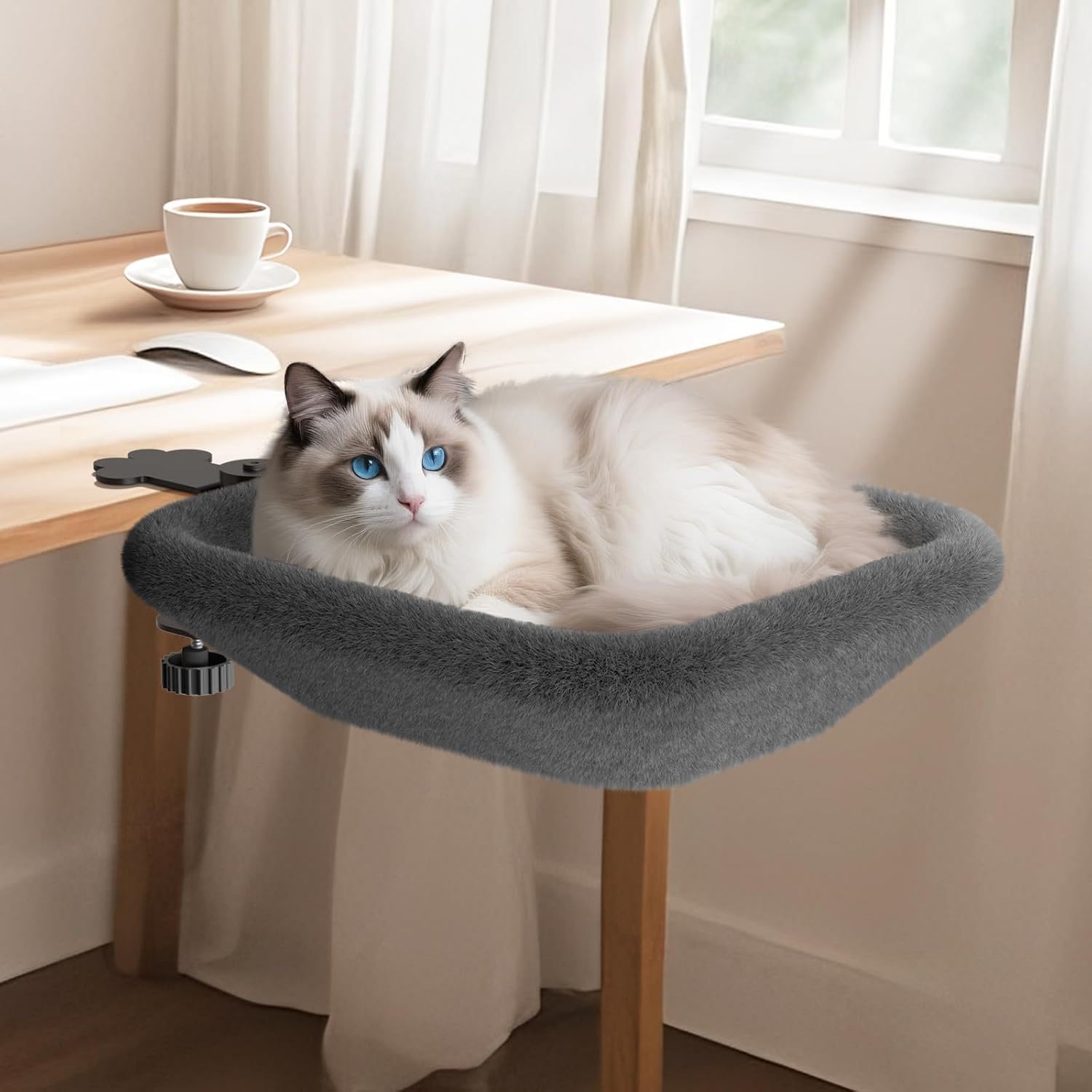 Cama para Gatos para Escritorio, Hamaca para Gatos Suave, Cama para Mascota Montada en el Escritorio Giratoria de 360°, Casa para Gatito sobre el Mesa para Oficina e Casa, hasta 20KG