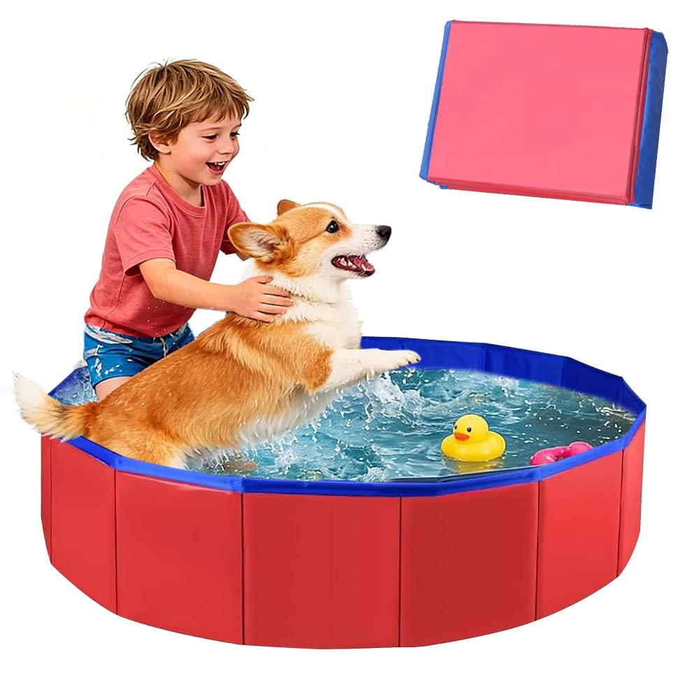 Piscine Chien Pliable, 80x20 cm Piscine pour Chiens, PliablePiscine pour Chien Solide, PVC Piscine pour Chat, Piscine Enfant Pliable pour Intérieur et Extérieur, Baignoire Chien et Aire de Jeu