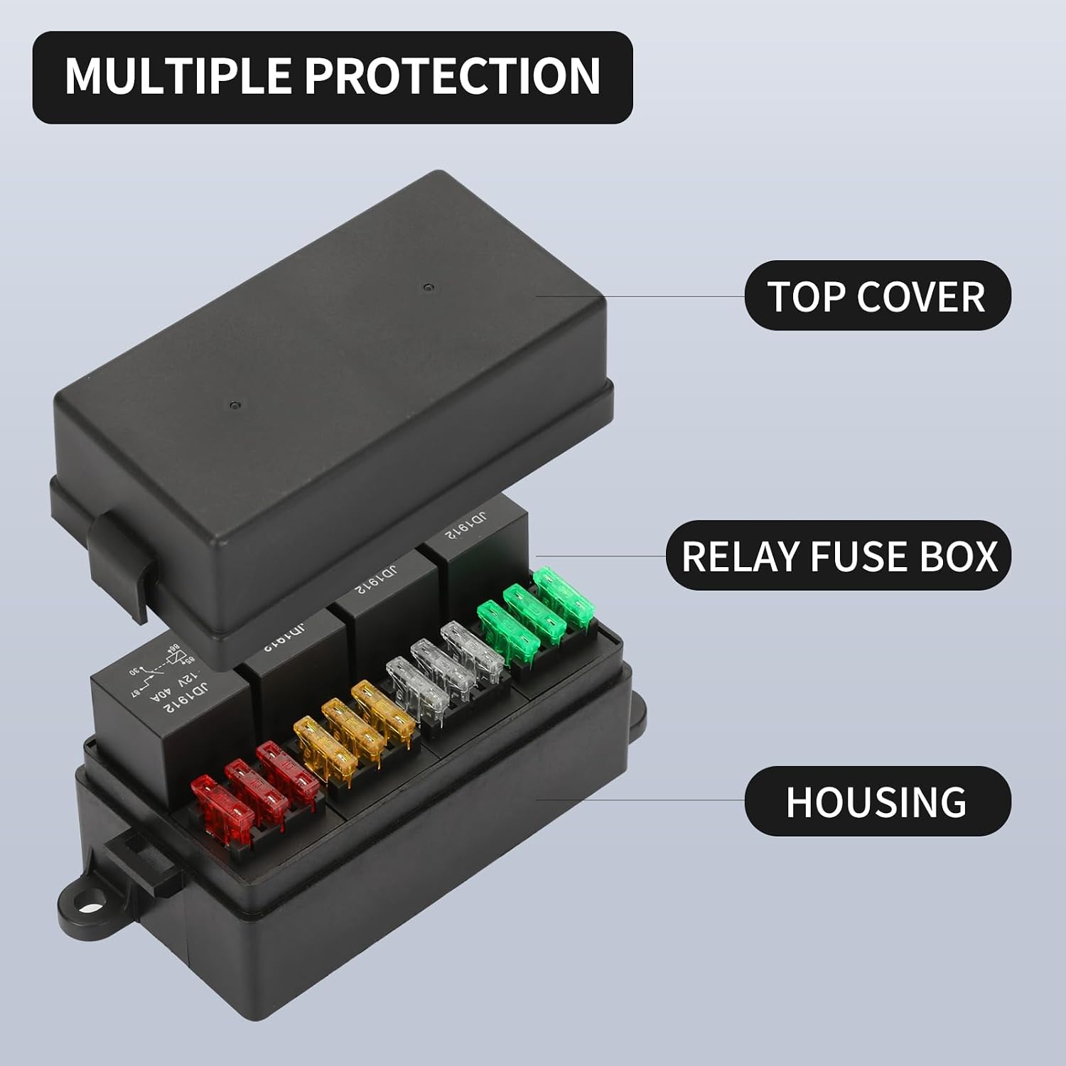 Pre-Wired 12V Relay Fuse Box with 4 Relays and 12 Way ATC/ATO Fuses,Sealed Fuse Block and Kit for Automotive,Car,Truck Jeep