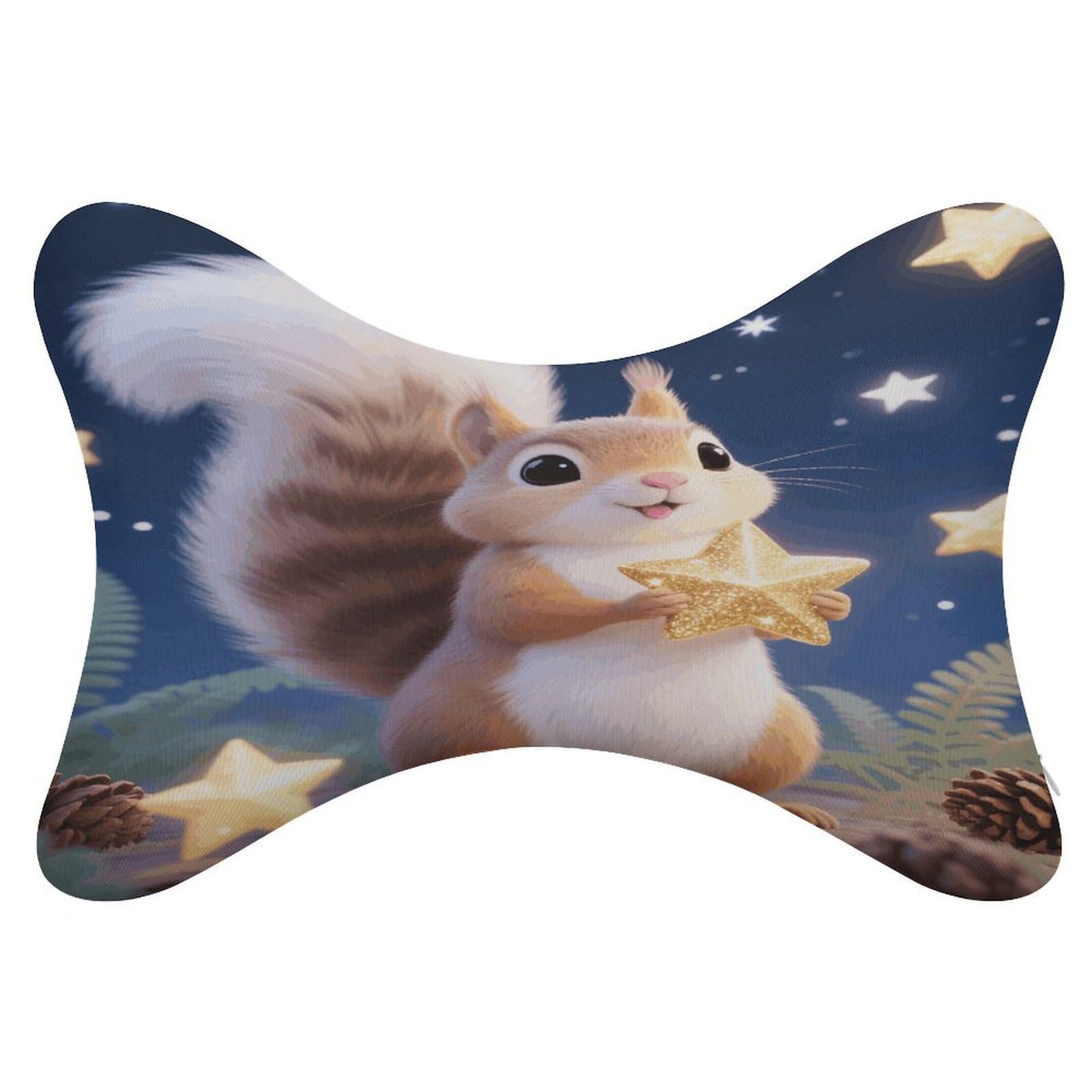 VstaDank Cute Squirrel Star Car Pillow Soft Car Neck Pillow Breathable Dog Bone Shaped Travel Neck Pillows Washable Removable All-Season Universal Cars Head Rest Pillows