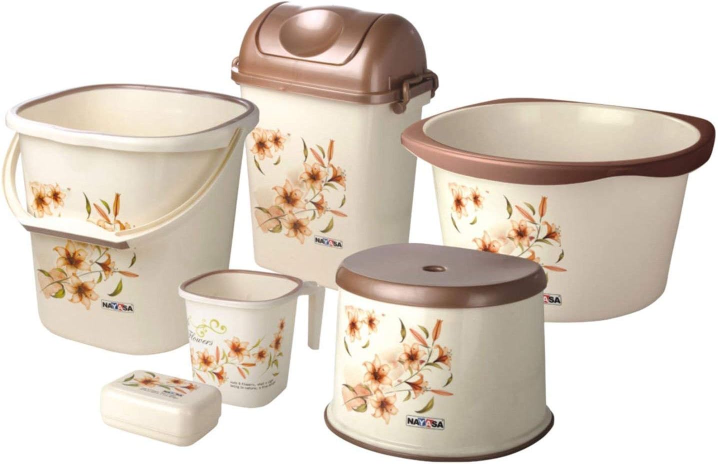 Nayasa Bathroom Set Small DLX 6 Pcs | Bkt 25 L + Mug 1.5 L + Basin 20 ...