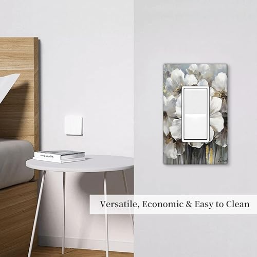 Miniatura 6 de Blanco Gris Floral Con Oro 2 Gang Doble Rocker Placa De Pared Flor Acuarela Interruptor De Luz Cubierta Decorativa Enchufe Tapas Para Tomacorrientes