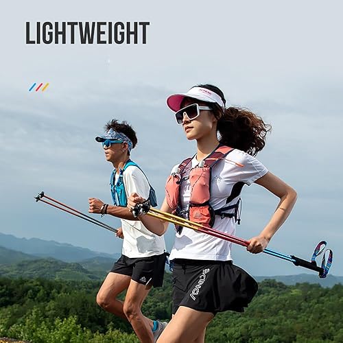 Miniatura 2 de Bastones de senderismo de aluminio con bolsa de almacenamiento, paquete de 2 palos de senderismo ligeros plegables, bloqueo rápido absorbente de