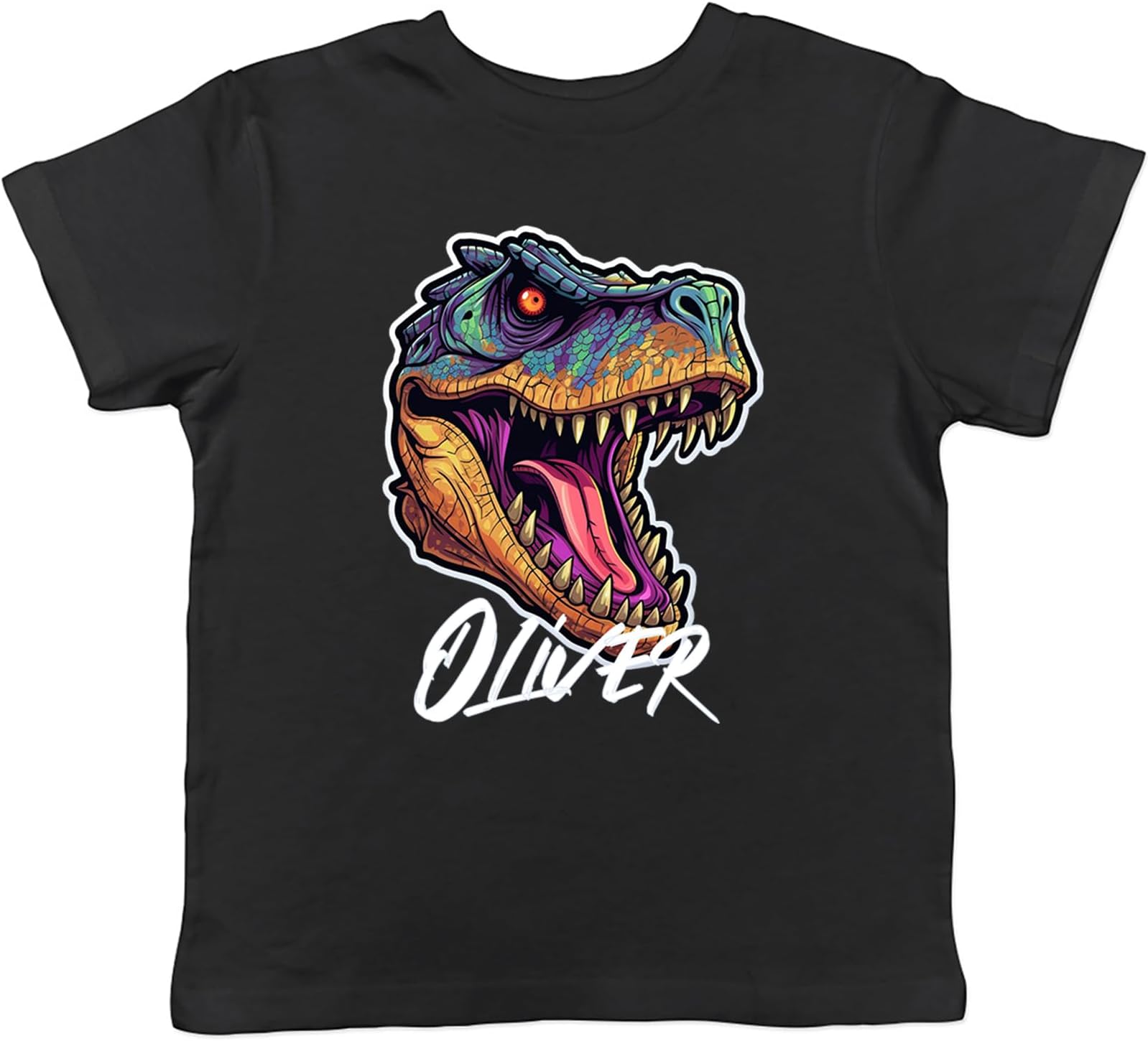 ShopagiftPersonalised T-Rex Face Kids T-Shirt Prehistoric Dinosaur Childrens Tee Boys Girls