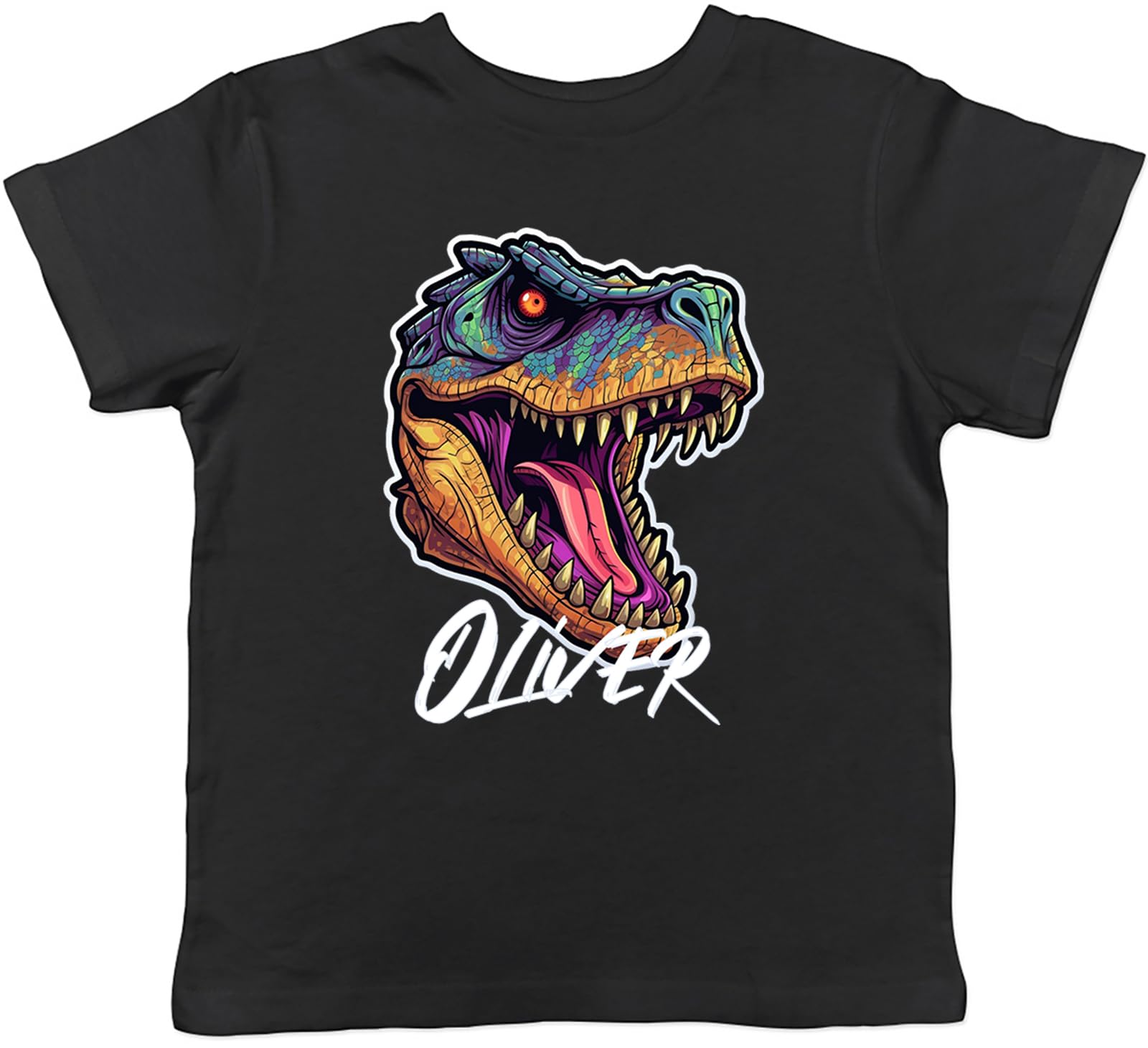 ShopagiftPersonalised T-Rex Face Kids T-Shirt Prehistoric Dinosaur Childrens Tee Boys Girls