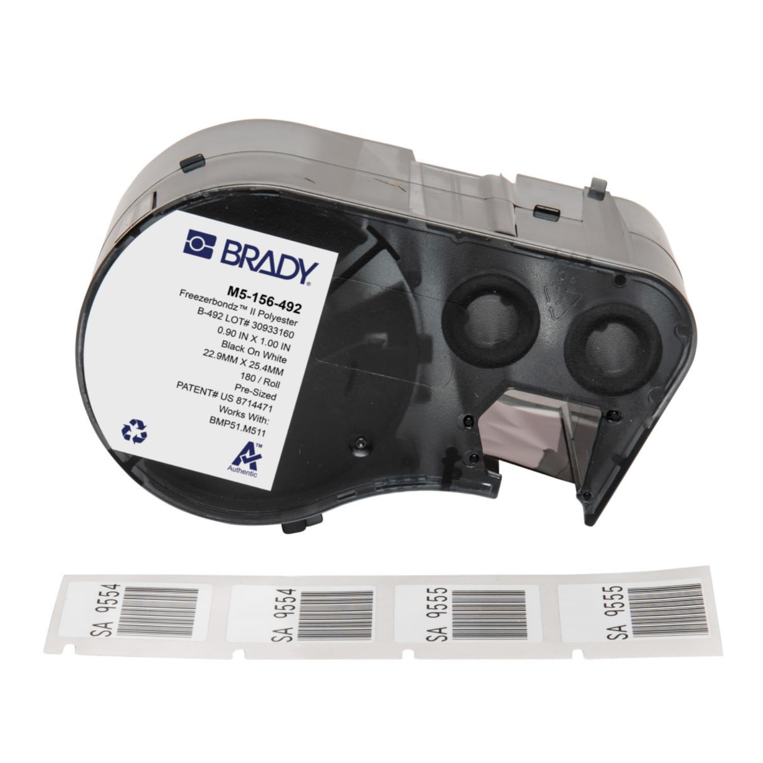 Brady FreezerBondz™ Polyester-Vorgefertigte Etiketten für Etikettendrucker BMP51/BMP53/M511-180 Klebeetiketten - Schwarz auf Weiß (22,86 mm (B) x 25,40 mm (H)) - M5-156-492