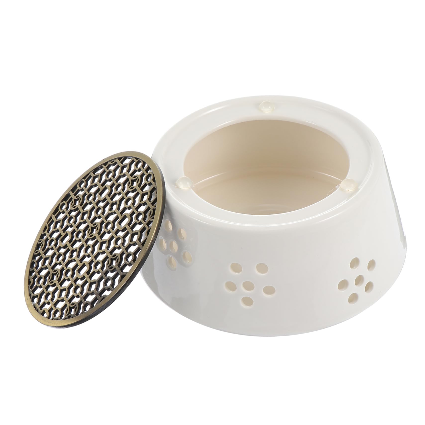 Mobestech 1 PC Elegant Ceramic Teapot Warmer Tea Heater with Hollow Design for Warming Tea and Food White