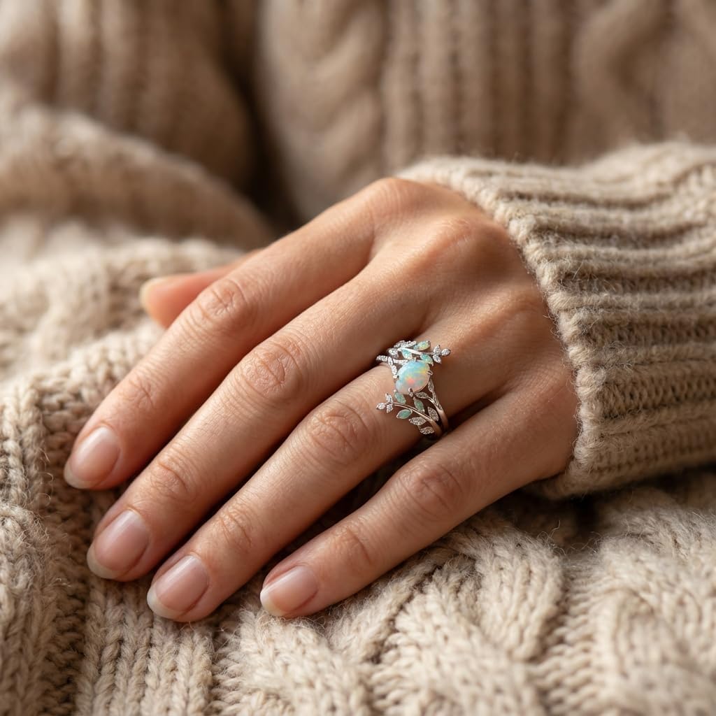 1ct-3ct Opal Rings for Women 10K /14K /18K Solid Gold Opal Engagement Ring Gemstone Wedding Promise Ring for Her Free Engraving