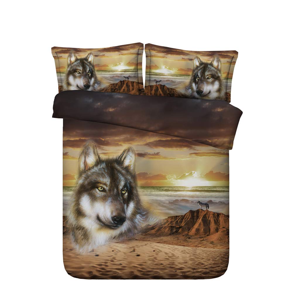 Housse de couette loup 260x220 parure de lit 2 personnes ensemble literie 3 pièces