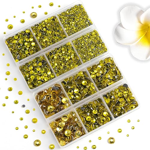 Image of 6736pcs Hotfix Rhinestones Flatback, Yellow Rhinestones for Crafts Clothes Mixed 5 Sizes, Hotfix Crystals with Tweezers and Wax Pencil Kit, SS6-SS30, Lemon Yellow