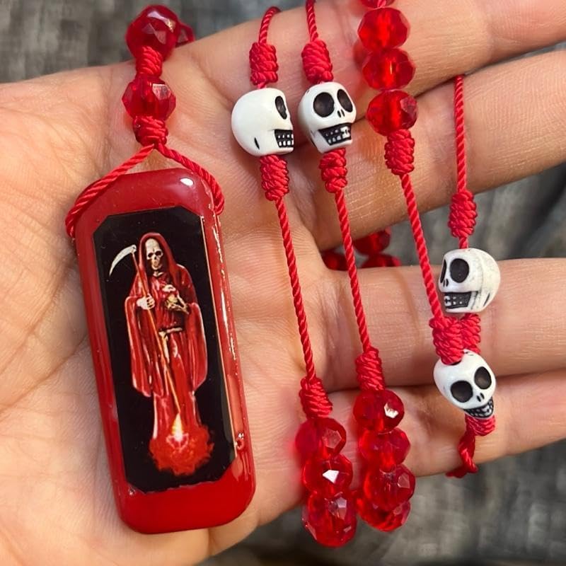 Santa Muerte thread rosary. Rosario de hilo de la Santa Muerte. (Red) Jewelry joyeria accesorios - Image 2