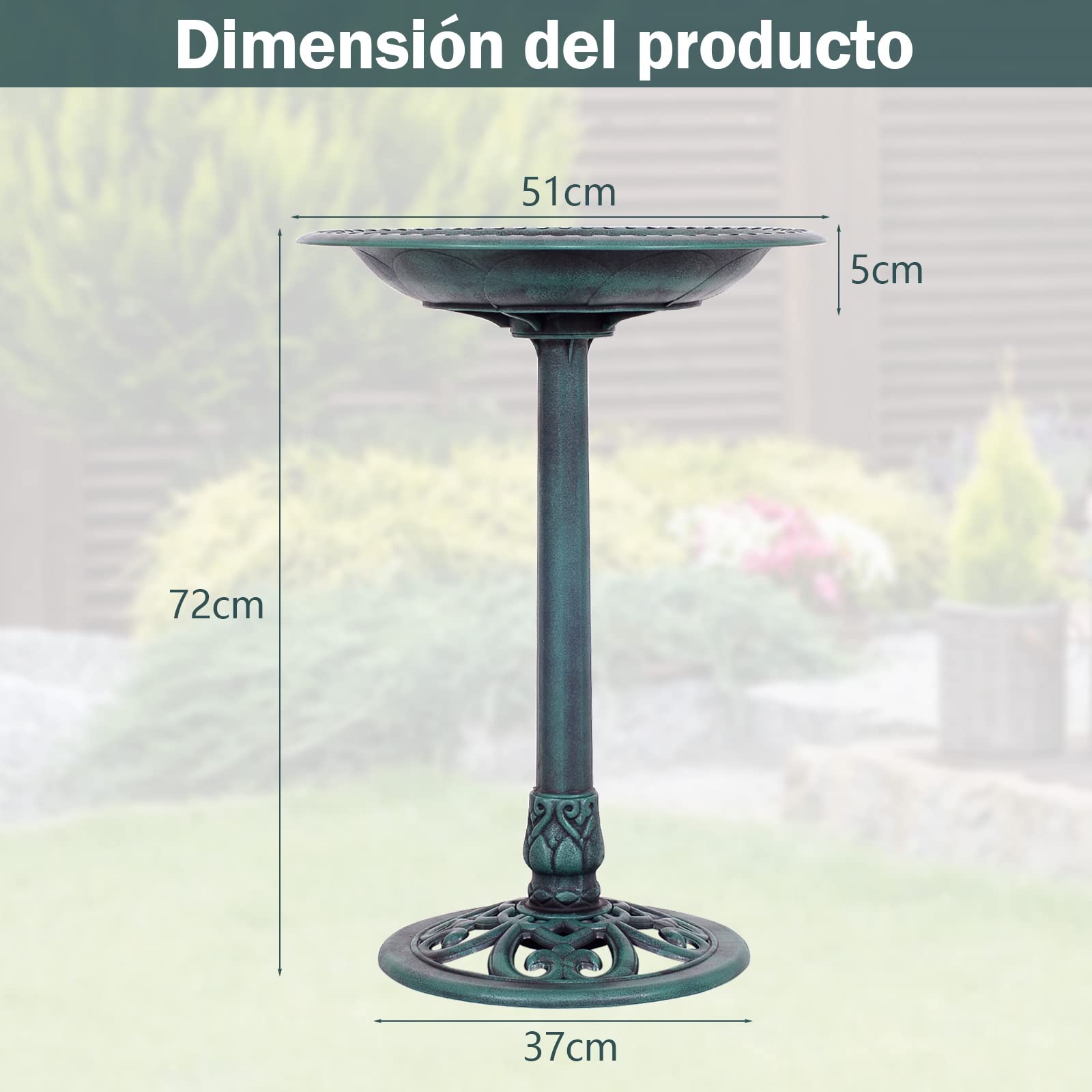 COSTWAY Comedero Pajaros Exterior de PP, Alimentación de Aves de Jardín, Comedero Vertical para Pájaros en Estilo Retro, Decorativo Exterior Baño de Pájaros (Verde Cobre, 51 x 51 x 72 cm) — view 2